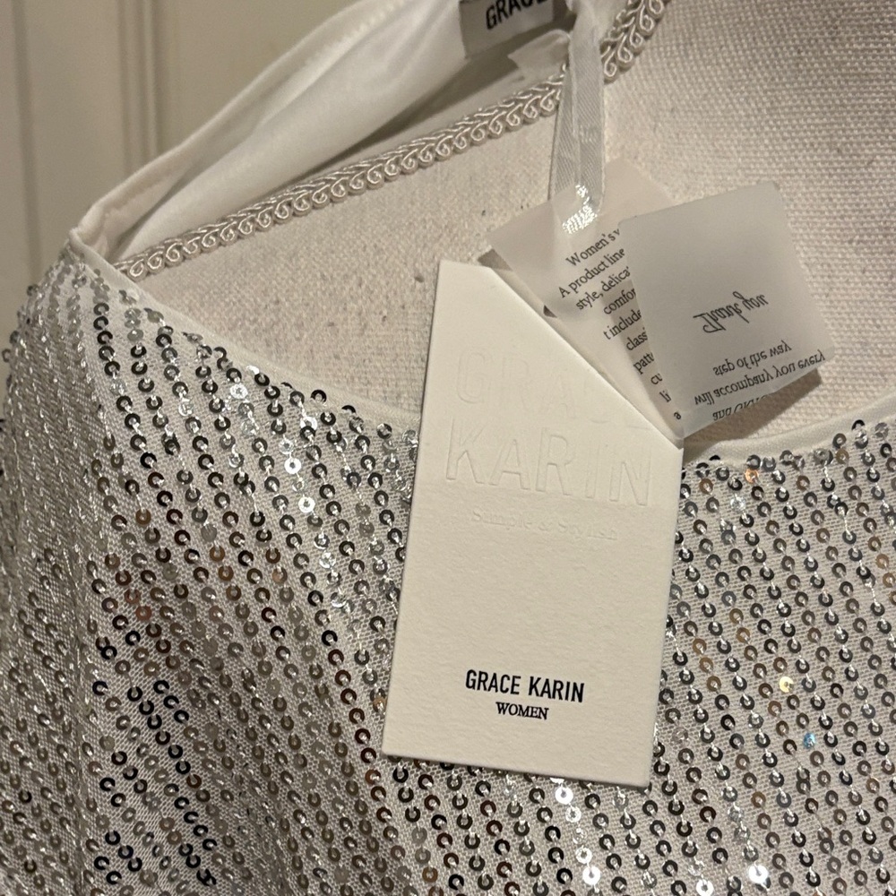 Grace Karin White Sequin Dressy Top - Picture 4 of 6